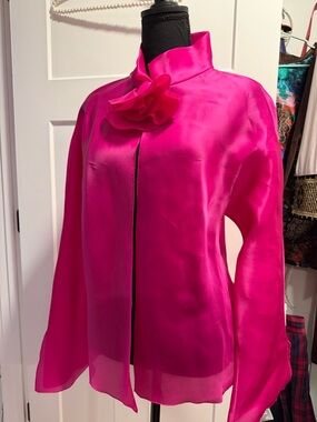 Jackie Rogers Fuchsia Satin Blouse with Ruffle Neck Detail